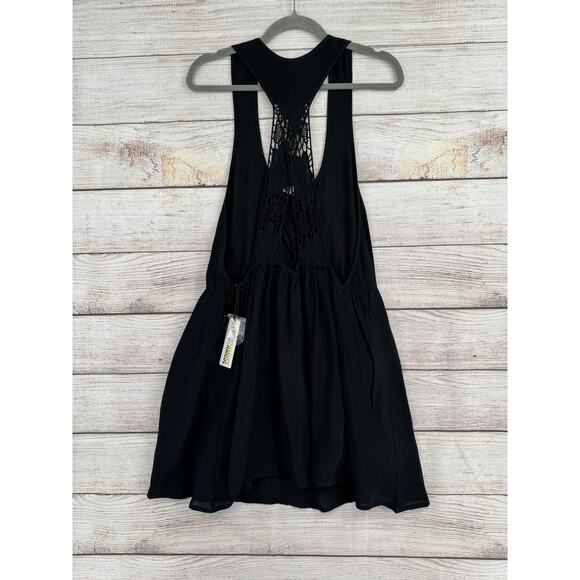 Amuse Society Racerback Mini Dress Womens Medium Black Crochet Back Strap NEW - Picture 2 of 12